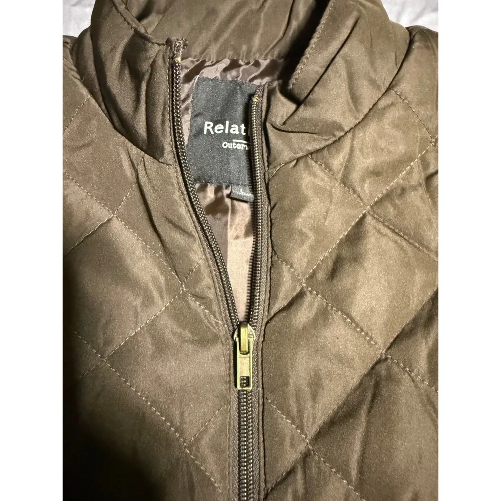 Relativity Quilted Vest Womens Large Brown Good Full Zip Sleeveless Outerwear